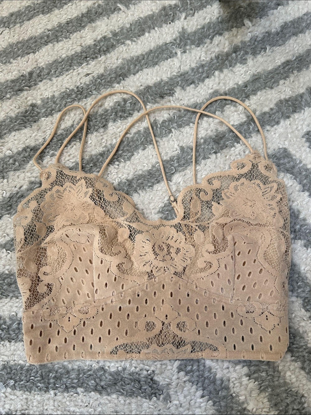 Free People One Sueded Velvet Lace Bralette in Nude S